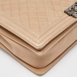 Chanel Beige Quilted Leather Leather Large Boy Flap Bag