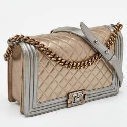 Chanel Gold/Silver Quilted Leather New Medium Boy Flap Bag