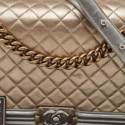 Chanel Gold/Silver Quilted Leather New Medium Boy Flap Bag