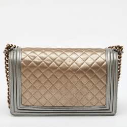 Chanel Gold/Silver Quilted Leather New Medium Boy Flap Bag