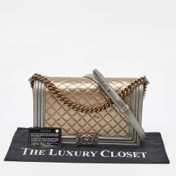Chanel Gold/Silver Quilted Leather New Medium Boy Flap Bag
