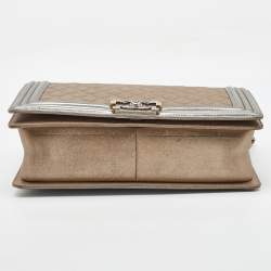 Chanel Gold/Silver Quilted Leather New Medium Boy Flap Bag