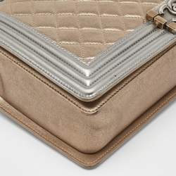Chanel Gold/Silver Quilted Leather New Medium Boy Flap Bag