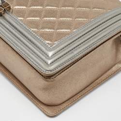 Chanel Gold/Silver Quilted Leather New Medium Boy Flap Bag