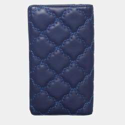 Chanel Blue Quilted Lambskin Leather CC Quilted Bifold Wallet