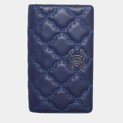 Chanel Blue Quilted Lambskin Leather CC Quilted Bifold Wallet