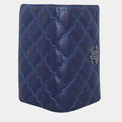 Chanel Blue Quilted Lambskin Leather CC Quilted Bifold Wallet