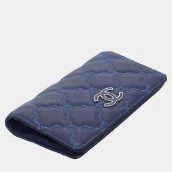 Chanel Blue Quilted Lambskin Leather CC Quilted Bifold Wallet