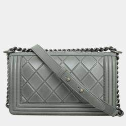 Pre Owned Chanel Grey Paris-Salzburg Medium Boy Bag