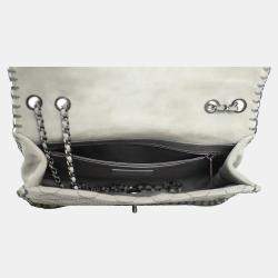 Chanel Grey Suede Whipstitch Medium Flap Bag