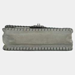 Chanel Grey Suede Whipstitch Medium Flap Bag