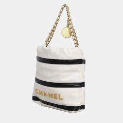 Pre Owned Chanel White Lambskin Leather Mini 22 Stripes Bag