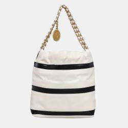 Pre Owned Chanel White Lambskin Leather Mini 22 Stripes Bag