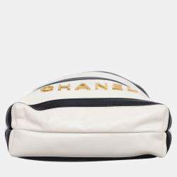 Pre Owned Chanel White Lambskin Leather Mini 22 Stripes Bag