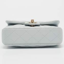 Pre Owned Chanel Light Blue Quilted Leather Mini Classic Single Flap Shoulder Bag