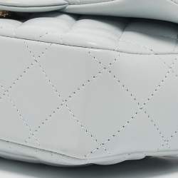 Pre Owned Chanel Light Blue Quilted Leather Mini Classic Single Flap Shoulder Bag