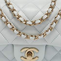 Pre Owned Chanel Light Blue Quilted Leather Mini Classic Single Flap Shoulder Bag