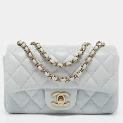 Pre Owned Chanel Light Blue Quilted Leather Mini Classic Single Flap Shoulder Bag