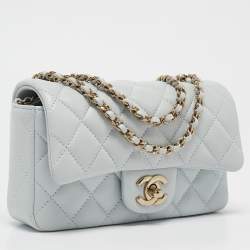 Pre Owned Chanel Light Blue Quilted Leather Mini Classic Single Flap Shoulder Bag
