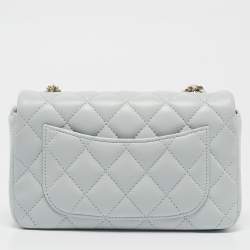 Pre Owned Chanel Light Blue Quilted Leather Mini Classic Single Flap Shoulder Bag