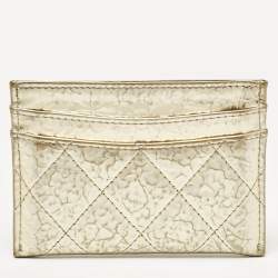 Pre Owned Chanel Gold Quilted Leather CC Card Holder