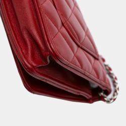 Chanel Red Lambskin Leather Classic Wallet on Chain