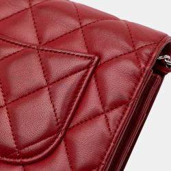 Chanel Red Lambskin Leather Classic Wallet on Chain