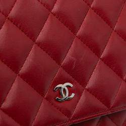 Chanel Red Lambskin Leather Classic Wallet on Chain
