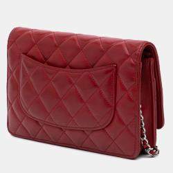 Chanel Red Lambskin Leather Classic Wallet on Chain