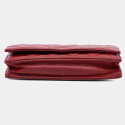 Chanel Red Lambskin Leather Classic Wallet on Chain