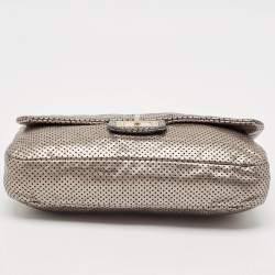 Pre Owned Chanel Metallic Grey Drill Perforated Leather Reissue 2.55 Classic Flap Bag