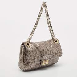 Pre Owned Chanel Metallic Grey Drill Perforated Leather Reissue 2.55 Classic Flap Bag
