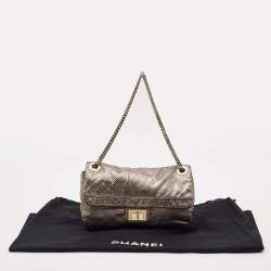 Pre Owned Chanel Metallic Grey Drill Perforated Leather Reissue 2.55 Classic Flap Bag