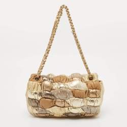 Pre Owned Chanel Gold/Silver Bubbling Leather Medium Classic Single Flap Bag