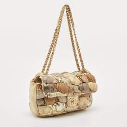 Pre Owned Chanel Gold/Silver Bubbling Leather Medium Classic Single Flap Bag