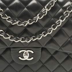 Pre Owned Chanel Black Quilted Leather Jumbo Classic Double Flap Bag