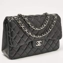 Pre Owned Chanel Black Quilted Leather Jumbo Classic Double Flap Bag
