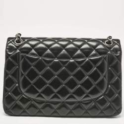 Pre Owned Chanel Black Quilted Leather Jumbo Classic Double Flap Bag