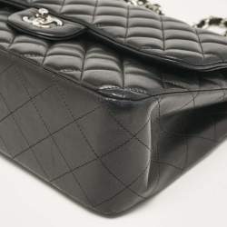 Pre Owned Chanel Black Quilted Leather Jumbo Classic Double Flap Bag