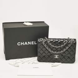 Pre Owned Chanel Black Quilted Leather Jumbo Classic Double Flap Bag