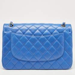 Pre Owned Chanel Blue Quilted Leather Jumbo Classic Double Flap Bag