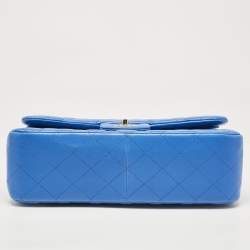 Pre Owned Chanel Blue Quilted Leather Jumbo Classic Double Flap Bag