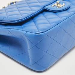 Pre Owned Chanel Blue Quilted Leather Jumbo Classic Double Flap Bag