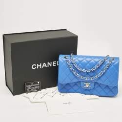 Pre Owned Chanel Blue Quilted Leather Jumbo Classic Double Flap Bag