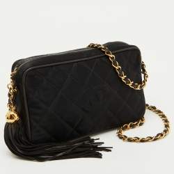 Pre Owned Chanel Black Quilted Satin CC Tassel Vintage Bag