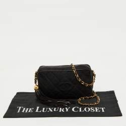 Pre Owned Chanel Black Quilted Satin CC Tassel Vintage Bag