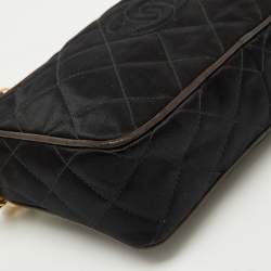 Pre Owned Chanel Black Quilted Satin CC Tassel Vintage Bag