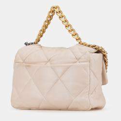 Pre Owned Chanel Beige Large Lambskin 19 Flap Shoulder Bag