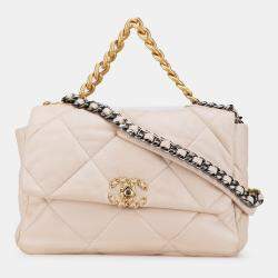 Pre Owned Chanel Beige Large Lambskin 19 Flap Shoulder Bag