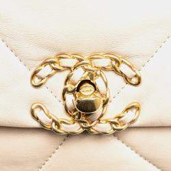 Pre Owned Chanel Beige Large Lambskin 19 Flap Shoulder Bag
